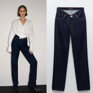 ZARA Asymmetrical Waist V-Waist Dark Blue Wash Denim Jeans